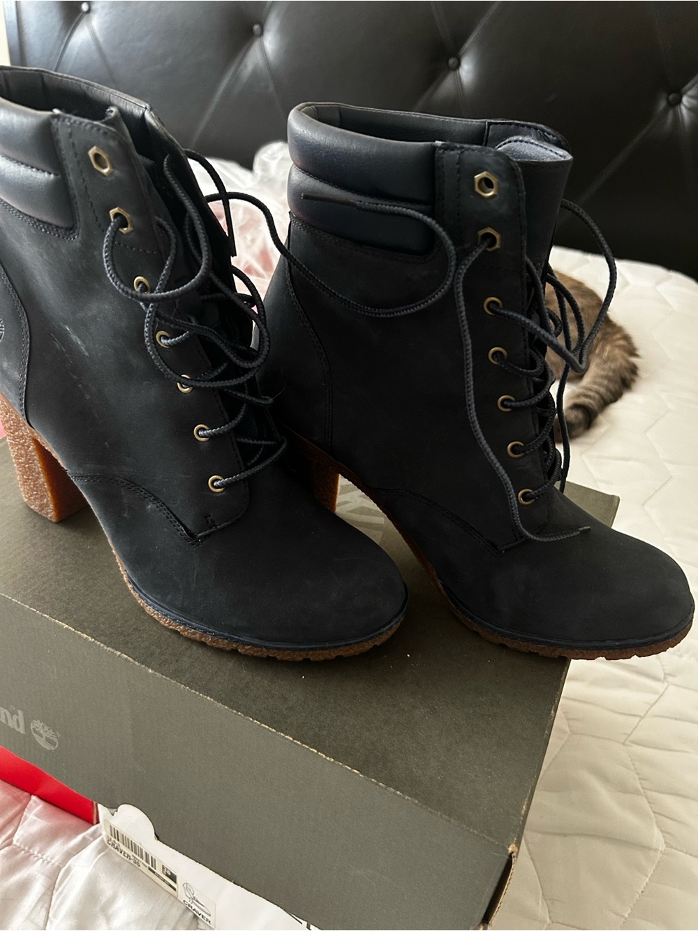 Timberland Navy Blue Lace-Up Heeled Boots